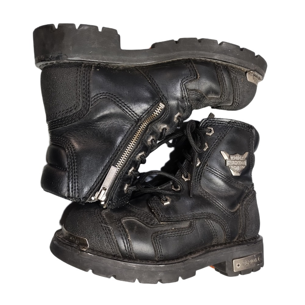Harley-Davidson Stealth Motorcycle Boots Mens 7 Black Leather Round Toe Lace Up